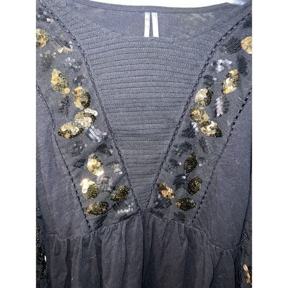 Anthropologie Neale Top Size M Sequined Embroidered Ballon Sleeves Black Peplum - Picture 3 of 8